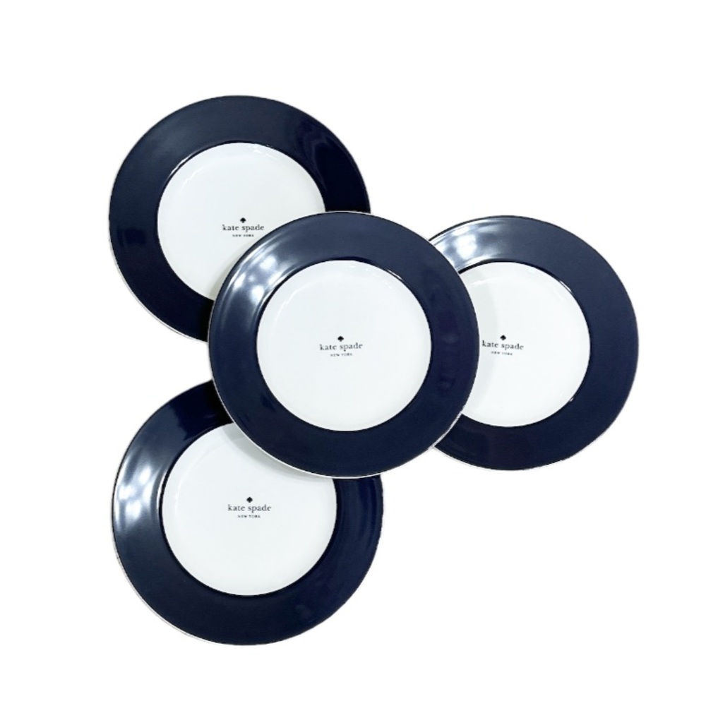 NEW♠️Kate Spade♠️ Set/4 RUTHERFORD CIRCLE NAVY Accent 9.2” Plates